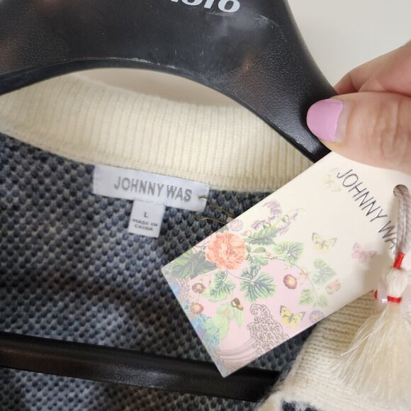 NWT Johnny Was The Fairisle Polo Sweater Wool/Cashmere Ecru Large - Picture 12 of 13